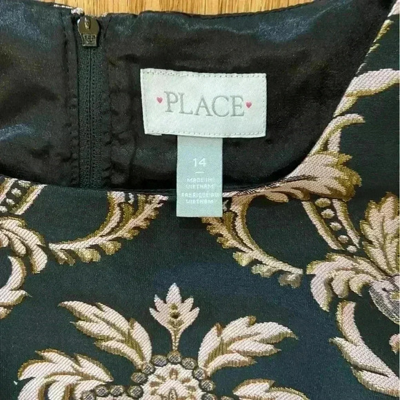 The Children's Place Dress Size 14 Black Gold Fit & Flare Asymmetrical Hem Party - Picture 5 of 10